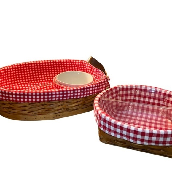 Two Red White Gingham Baskets Heritage Mint Round & Unbranded Oval Chip & Dip - Picture 1 of 15